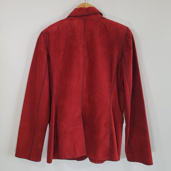 Vintage ROZAE NICHOLS Red Suede Jacket Size L Designer 3 Buttons Genuine Leather - Picture 4 of 10